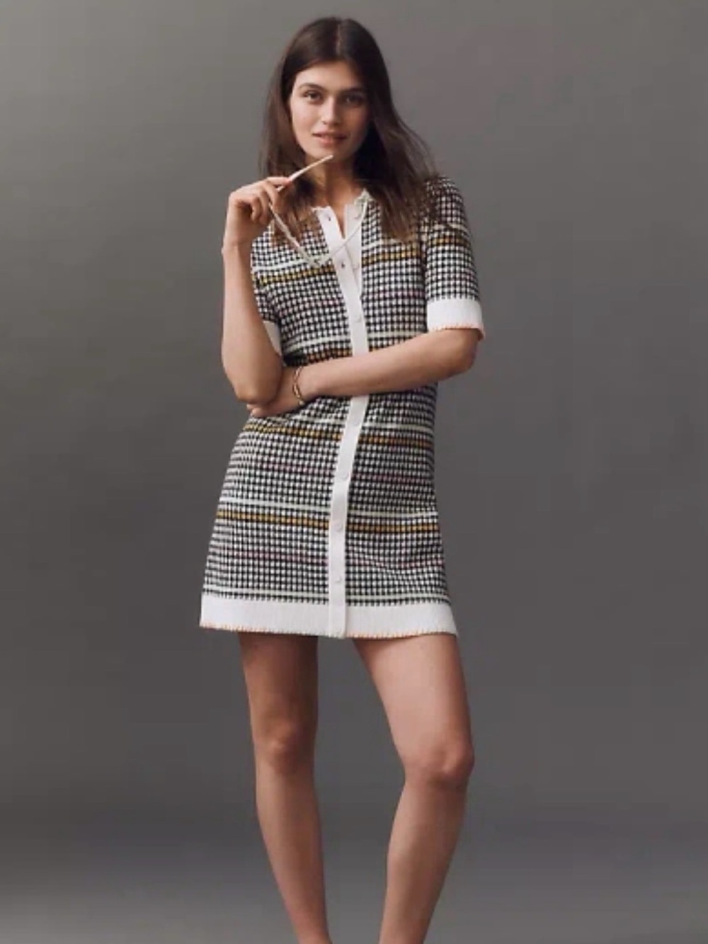 NWT Maeve Houndstooth Buttondown Sweater Shift Mini Dress, XL